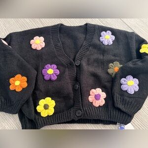 Cider Black  3D Flower Cardigan